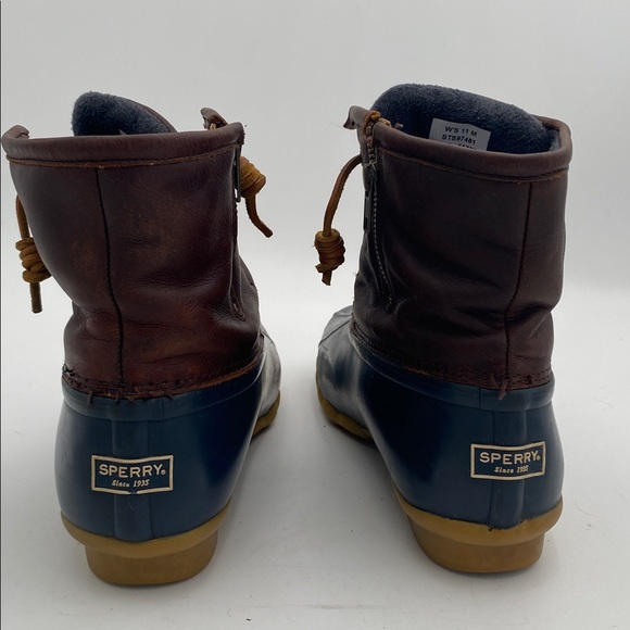 Sperry Navy and Brown Duck Boots women 11M leather rubber outdoor snow rain fall - Picture 6 of 11